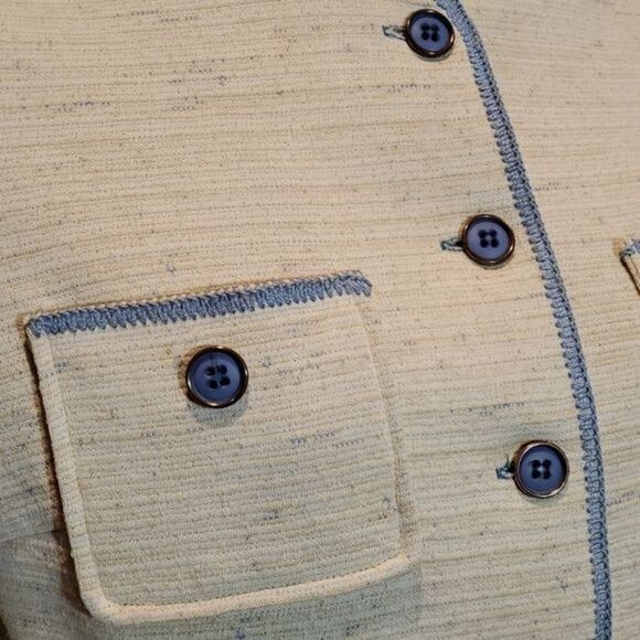 Vintage Gold & Blue Heathered Double Knit Jacket Cottagecore Sz M? Grannycore - Picture 3 of 6